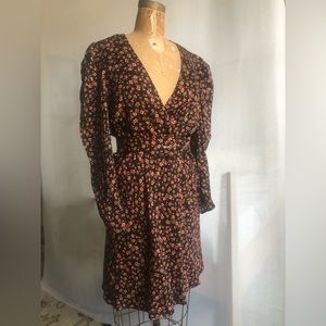 Black floral mini dress with matching belt